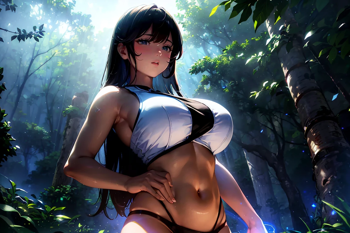 (highest quality,high resolution,(Ultra high fine mesh,4K), (ultra high resolution,8K),muste piece:1.2), (perfect anatomy,anatomically accurate), (angle from below), (soft lighting, rendering), Close ~ eyes, (girl doing yoga), (surrounded by nature), (((Shining magic circle))), Peaceful and calm background Beautiful and detailed eyes, flowing long hair, yoga clothes, elegant pose, soft and gentle lighting, (very detailed and beautiful face), professional photography techniques, Bright colors, natural light, (very detailed and beautiful face), (large breasts:1.3), (Mysterious, Fantastic), cowboy shot, mindfulness meditation