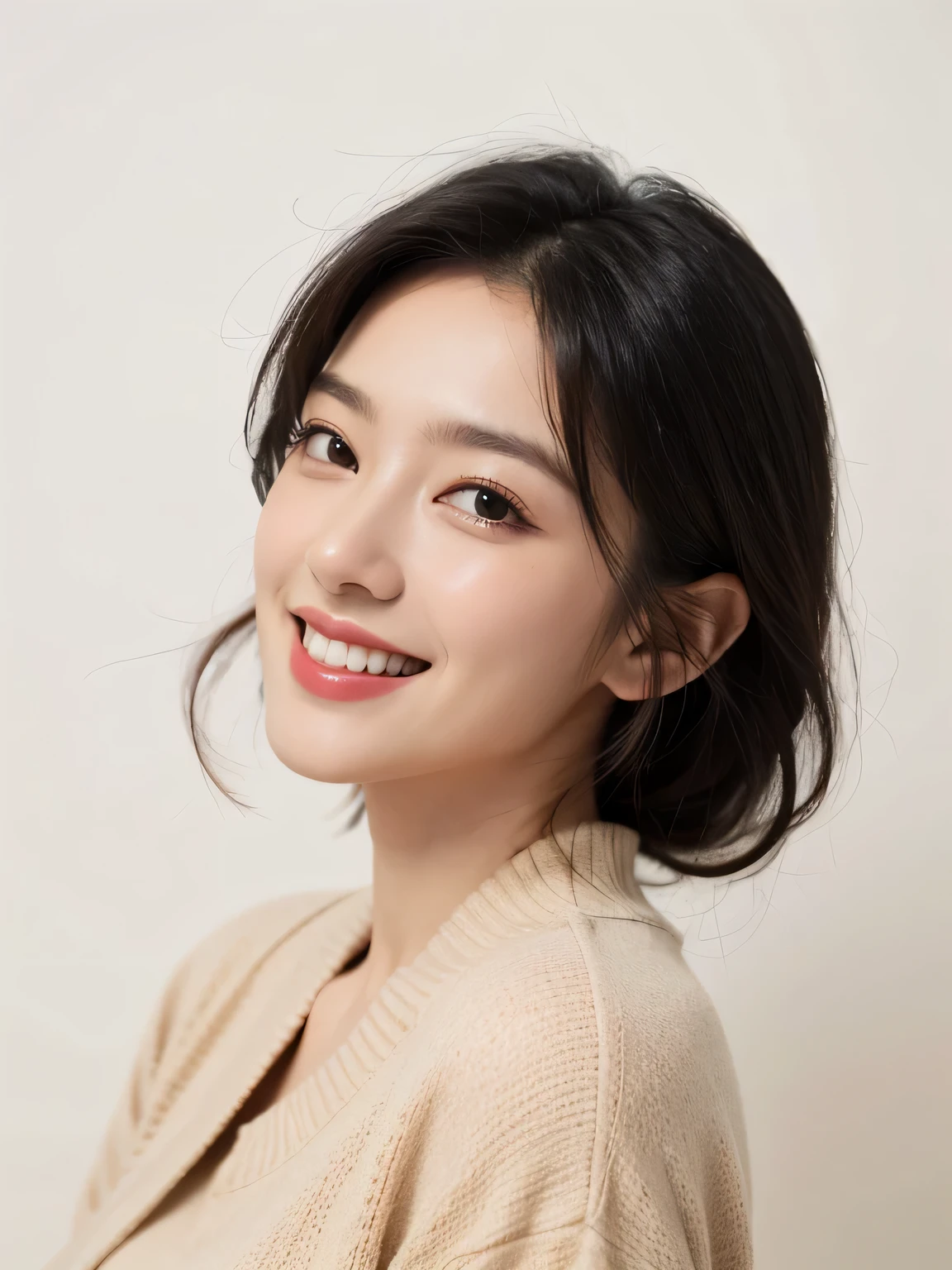 realistic photos of (1 cute Korean star) Shoulder-length hair, thin makeup, medium breasts size, slightly smile, t-shirt and sweater, in Rome, taking selfie, from above, clear facial features, 16K high resolution, sharp and realistic details.