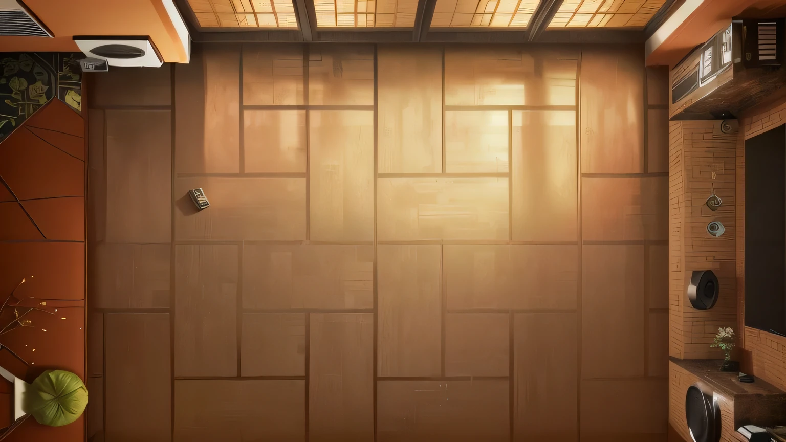 a view of a living room with a couch, television, and a table, wall ], ballroom background, interior background art, Fully tileable, Inspired by Dongyang, Selangor, wallpaper - 1 0 2 4,Internal Background, goodness, tatami galaxy, personal room background，top view，top view，Interior design，