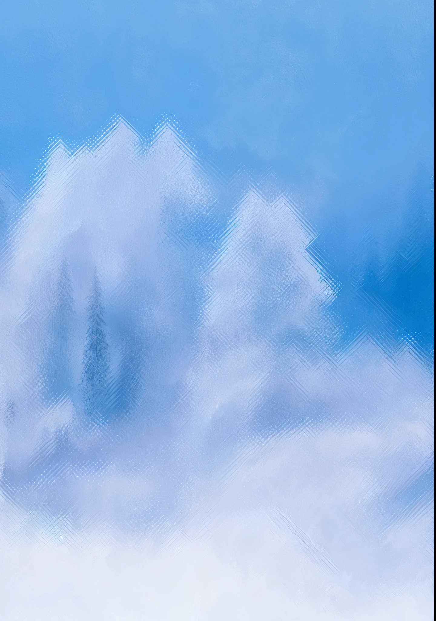 There is a man skiing down the mountain in the snow, Blue fog, pale Blue fog, mystical Blue fog, wisps of mist, Cyan mist, Light blue mist, water mist, Cyan mist, foggy background, cloud, Cold mist, sky forest background, wisps of mist, fog illusion art, Fog obscures the background