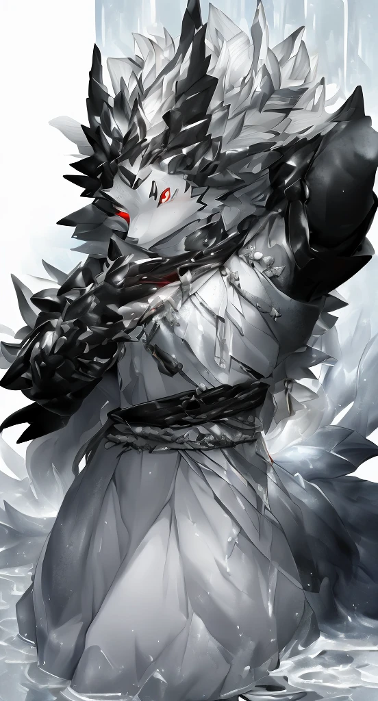 deathwolf, 1boy, solo, esclera colorida, olhos vermelhos, capa preta, pelo branco, corpo inteiro, antro, (franzir a testa:1.2), (dor:1.3), (dentes cerrados com baba:1.3), (um olho fechado:1.5), de cima, ajoelhado, (hands behind the back:1.3), (olhando para cima:1.5), (firmemente amarrado por videiras:1.5), macho, muscular, antro muscular, (suor:1.4), macho musculoso, envelhecido, oi res,8k hd, detalhe extremo, fundo detalhado, caverna escura, por Pino Daeni, (por ruaidri), por virtyalfobo,nsfw,cum