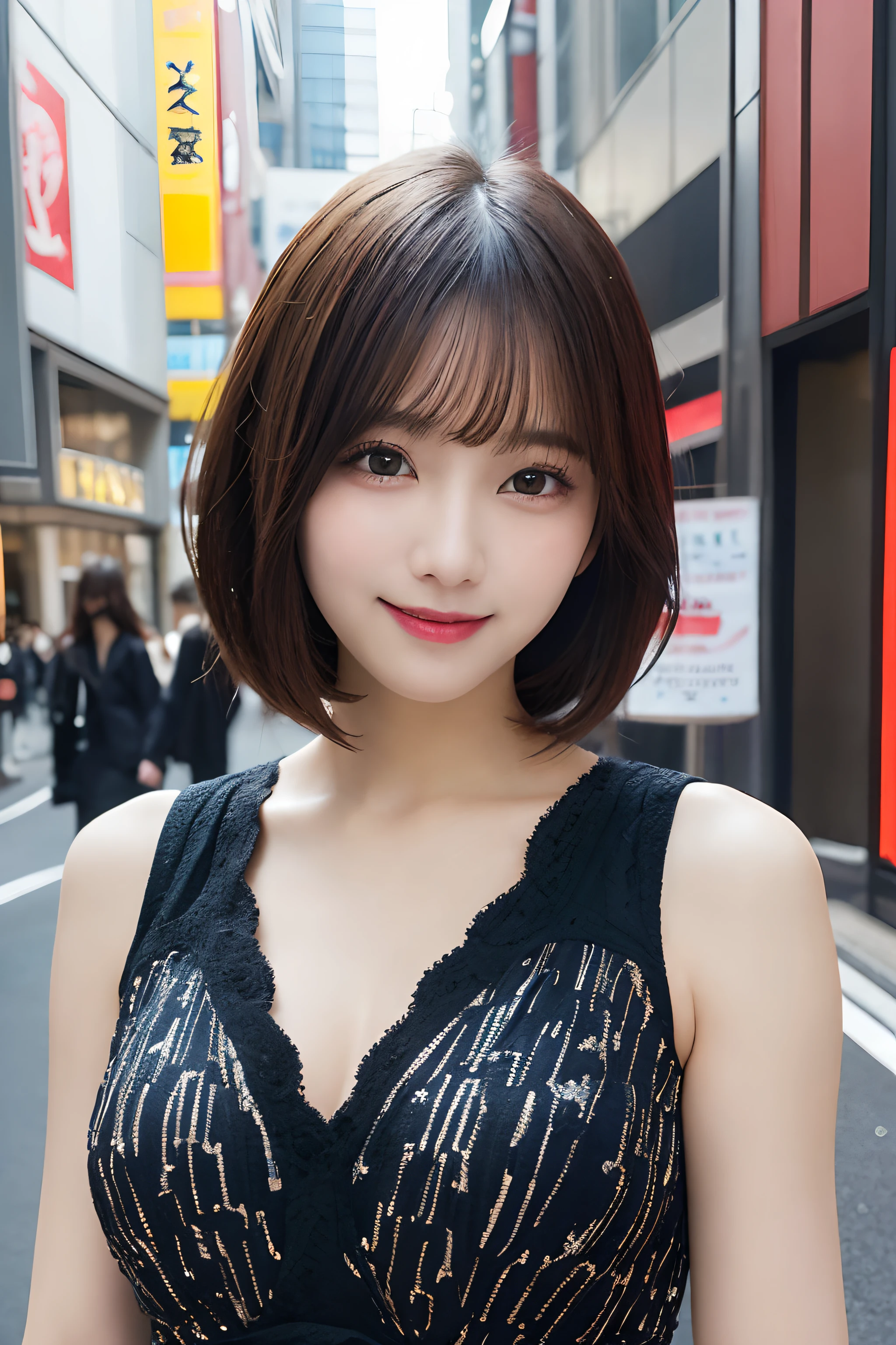 masutepiece, Best Quality, ultra-detailliert, finely detail, hight resolution, 8k wallpaper, Perfect dynamic composition, Beautiful detailed eyes, Women's Fashion, Very short hair, small tits, Natural Color Lip, Bold sexy poses, Smile, Harajuku, 20 years girl, Cute, Sexy shot looking at camera