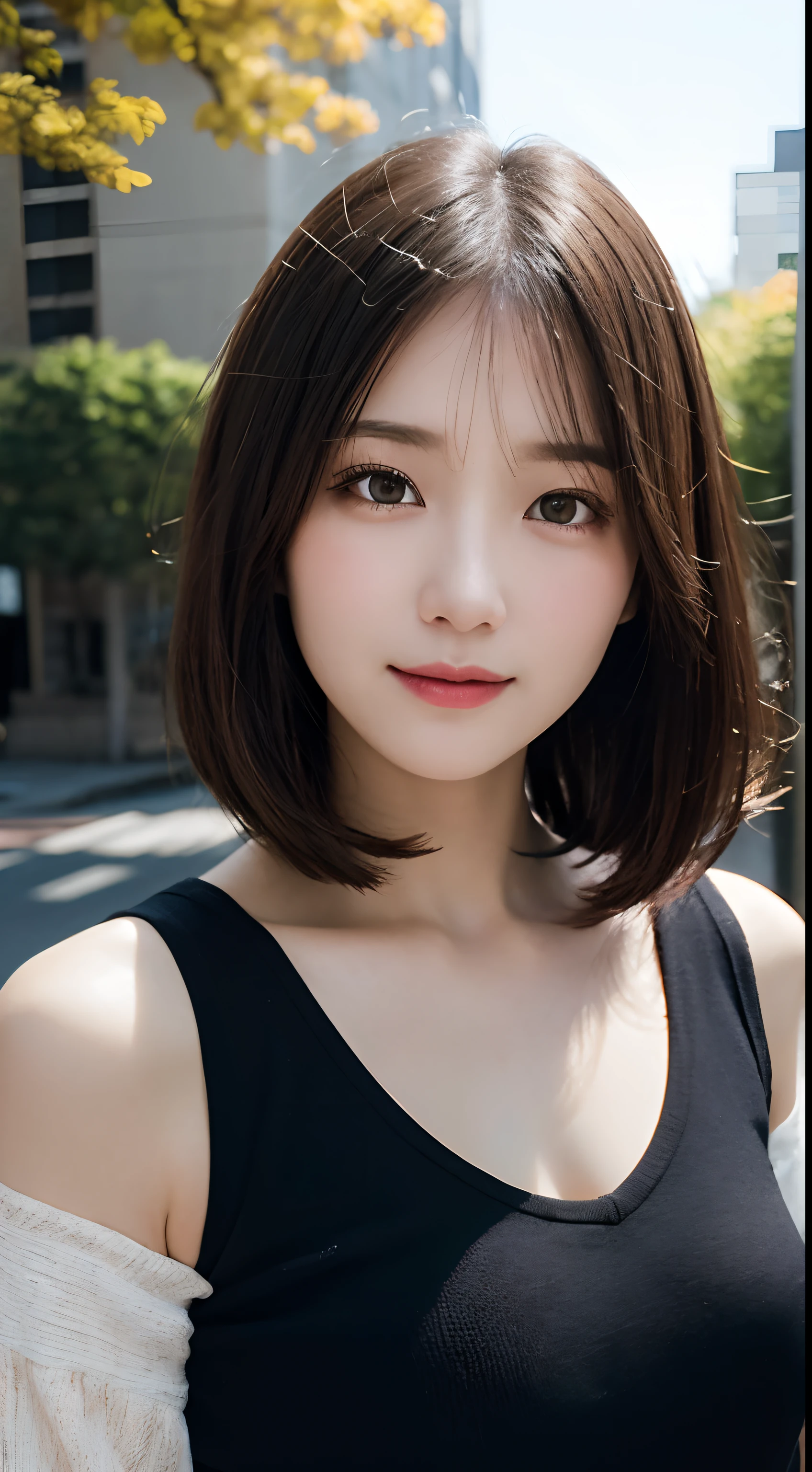 randome pose, mix4, (8K, Raw photography, top-quality, ​masterpiece: 1.45), (realisitic, Photorealsitic: 1.37), one girls, cute little, A smile、Cityscape, natta, profetional lighting, plain,a park,photon maping, Radio City, physically-based renderingt, Gradient black hair, white  hair, Straight Long Cut,gals,a handsome, girl with, large full breasts,long-sleeve,Autumn clothes,Autumn outfit,top quality photo, hight resolution, 1080p, (clearface), (Detailed face description), (Detailed hand description), (​masterpiece), realisticlying, extreme light and shadows, dishevled hair, ​masterpiece, lush detail, (Fine facial features), (Highest Quality Photos), (​masterpiece), (finely eye), dual、Look in front of you, Fine clavicle,Emphasis on the armpits、Show lower milk,