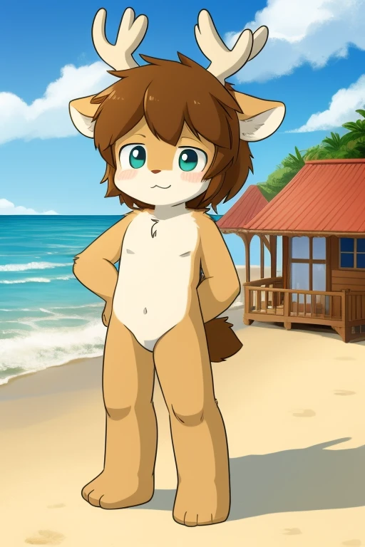 hairy girl, young, puppy，, Yellow Eyes, Small breasts, Detailed body fur, , masterpiece, Anime Style, Two-tone body fur, brown body fur, clear brown body fur, puppy， tail, Detailed face,  Fine grain, Detailed body,  Beach, sunny, Fine hand, Shining Body, Shiny body,  Embarrassed face,  :3, foot hits three toes,Completely naked，Completely nakedのまま，Naked，Born as is，Lift both legs up，Please turn your crotch towards me，Pussy，おPussy，Pussy line，Embarrassed expression，humiliation，，Lots of people around，Close your eyes，Long body and short legs，birth，baby，