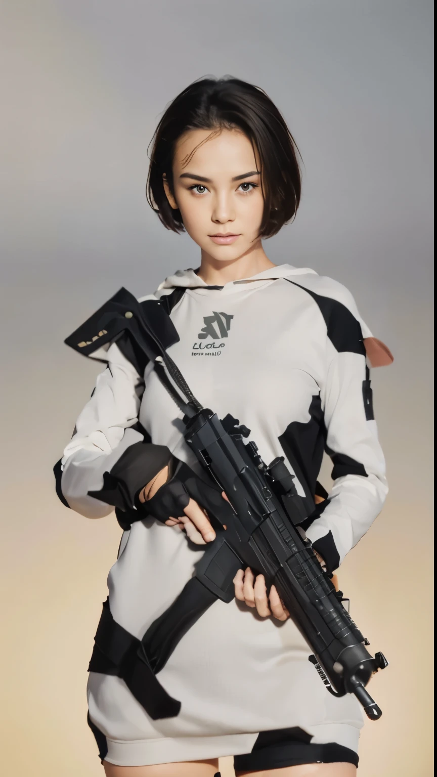 Short hair, girl beautiful, weapon 