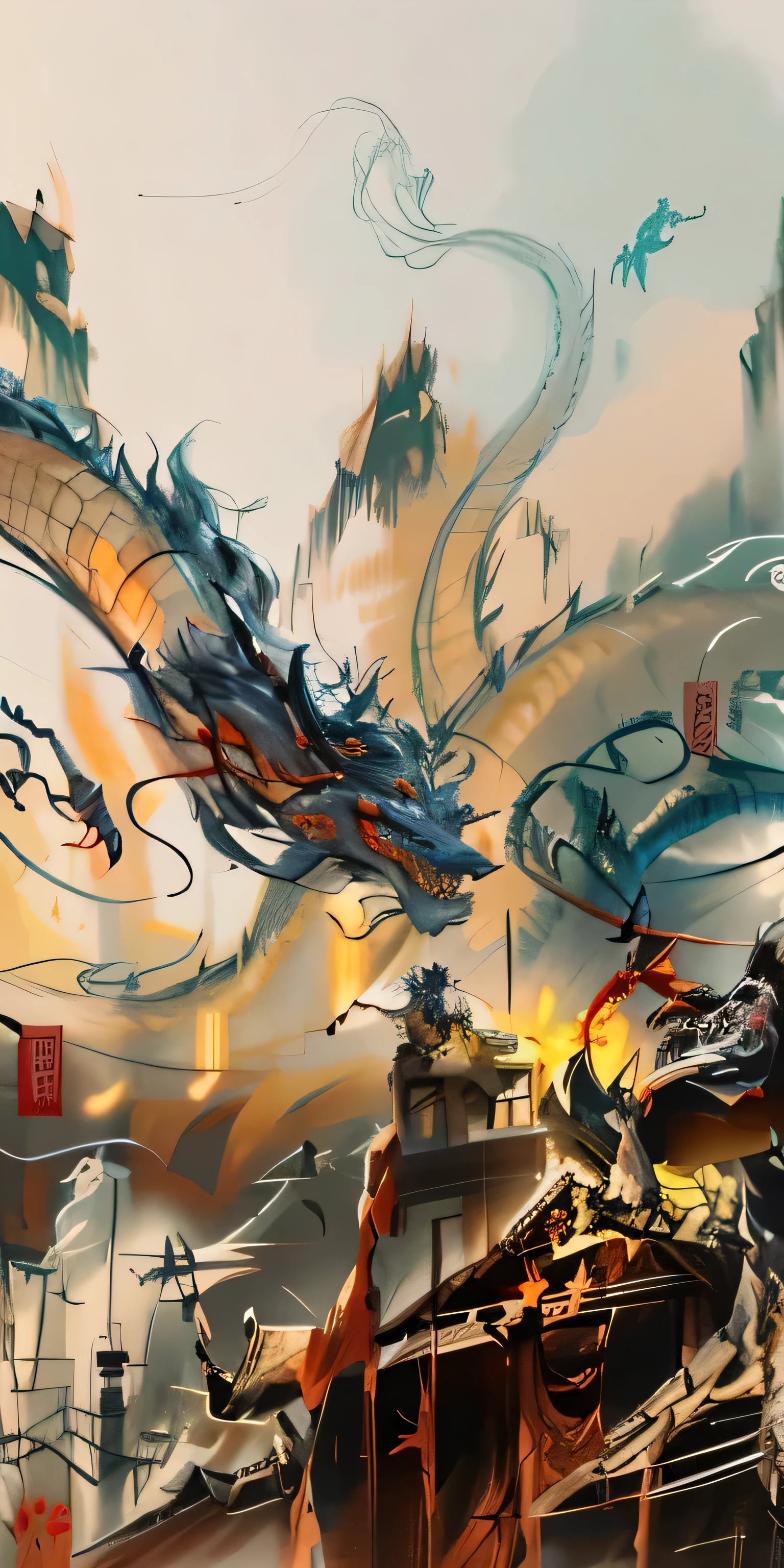 Sketch of dragon attacking people, Chinese dragon concept art, detailed, Concept art sketch, Inspired by Jeremy Chong, highly detailed sketch, detailed铅笔画, rough sketch, concept film, Dragon in the background, Michael Caluta and Nguyen Jia, Concept art is very detailed, Published concept art, detailed sketch, epic pencil illustration