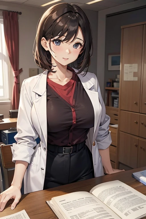 beautiful mature woman、doctor、meaty、female doctor、shirt、put your breasts on the desk