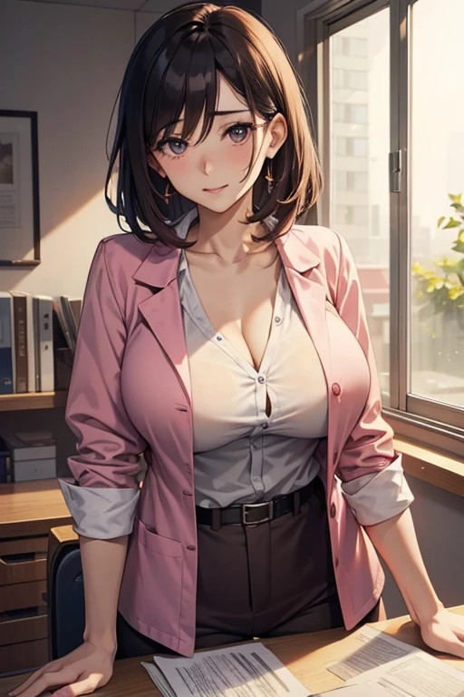 beautiful mature woman、doctor、meaty、female doctor、shirt、put your breasts on the desk