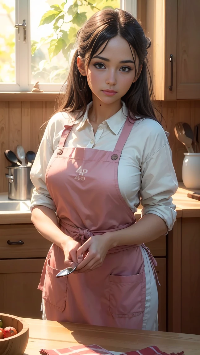 hightquality、​masterpiece、ultra res、cute girl face、kitchin、Naked and wearing an apron、full bodyesbian、Famous actresses of Japan、very beautif