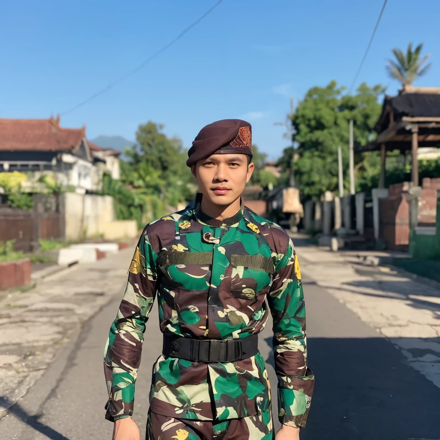 A man , wearing ancient Javanese royal clothing, full body, tan skin, HD