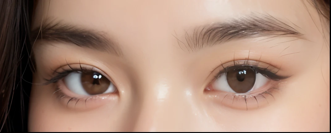 a close up of a woman with a black hair and brown eyes, brown almond-shaped eyes, deep and charming eyes, light brown piercing eyes, round and well-drawn eyes, detailed eyes with pupils, light brown eyes, eyelids, warm brown eyes, deep brown eyes, brown watery eyes, eyes with catchlight, outward slanted eyes