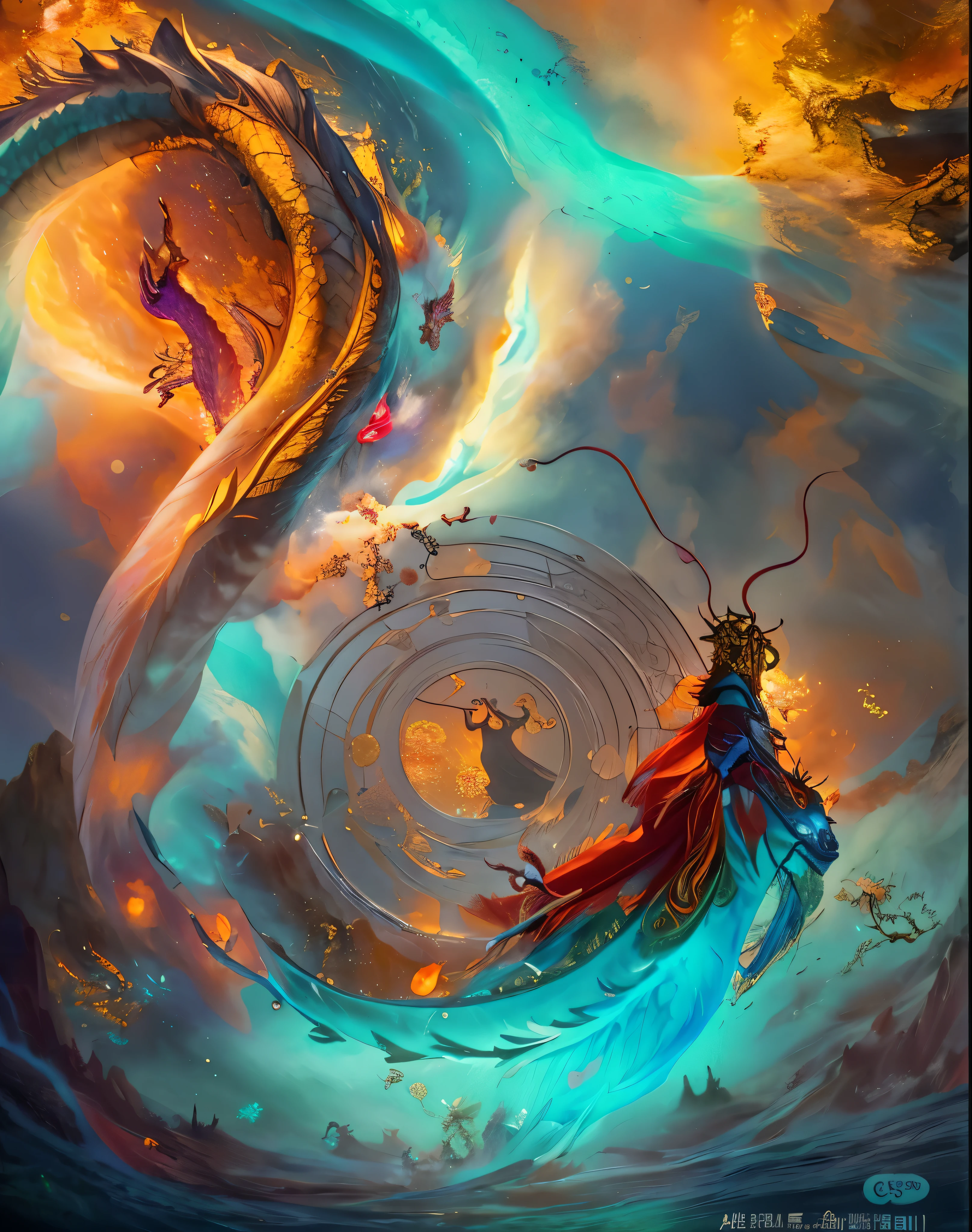 The image of Arafad is of a man wearing a red robe standing in a body of water, People with dragon souls, Chinese dragon concept art, stunning fantasy art, Chinese fantasy, dragon art, Popular digital fantasy art, Chinese mythology, cyan chinese dragon fantasy, A beautiful artistic illustration, Symmetric epic fantasy art, Inspired by Zhu Derun