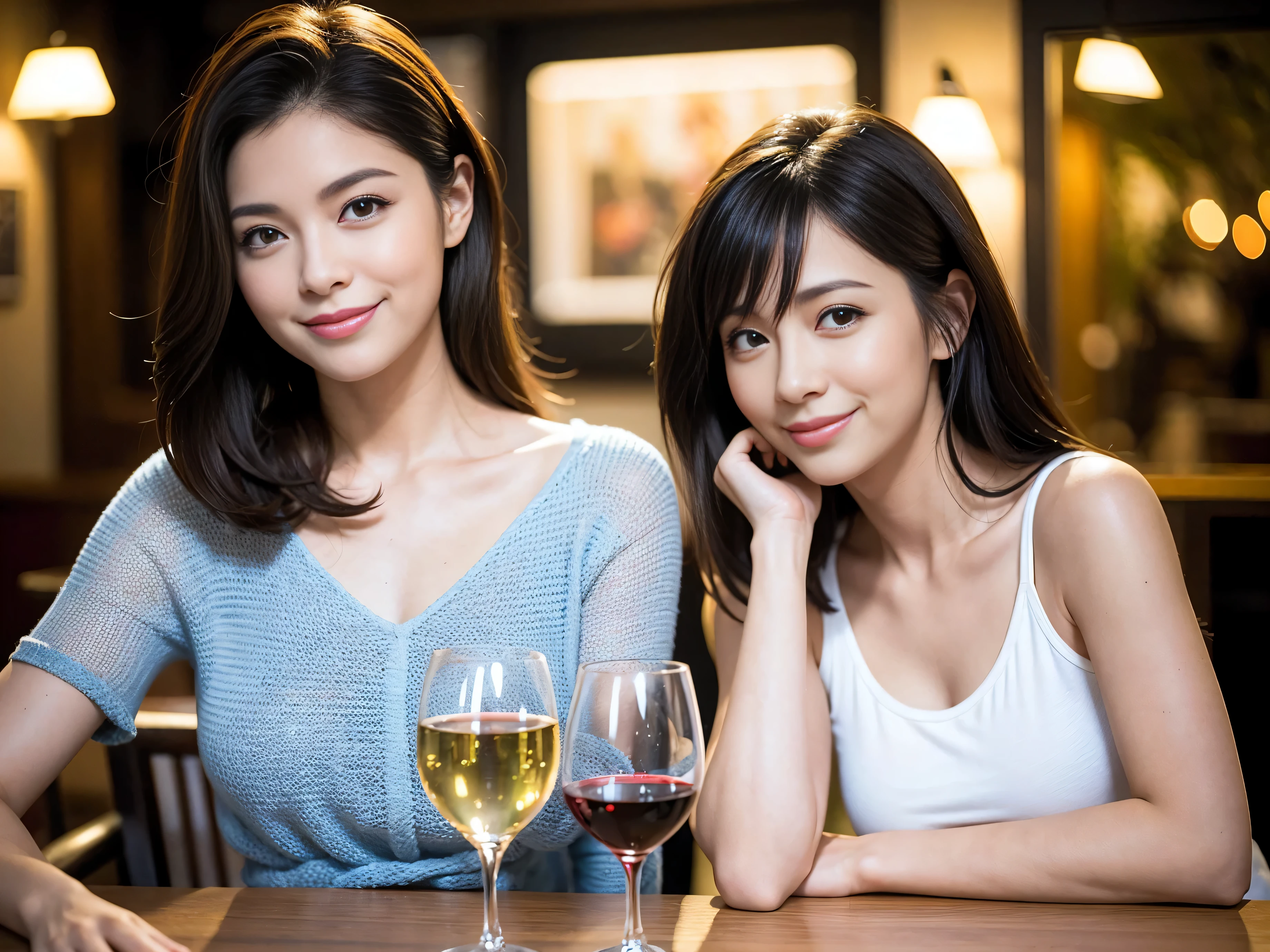 (64k included, nffsw, top quality, table top: 1.2), (realistic, realistic: 1.37), pretty woman 1, (slimフェイス), (slimボティ), (brown hair), (shortcut), Colombian、Brazilian、Japanese、Dutch、American、French、Spaniard、Italian、Indian、cheeks blush a little, (40 years old), 38 years old, alone, 窓の外には美しく緻密なnight景が広がります......., restaurant, wine glassに座って, nightに, in a prominent place (from the waist up) nova frog style, actress, model, waist up, White wine, slim, wine glass, とてもきれいなnight景, 真ん中に置かれたwine glass, smile, (smile: 1.15), beautiful and fine eyes, Upper body, bust japan up, night, short, short, actress, model, waist up, White wine, slim, wine glass, とてもきれいなnight景, 真ん中に置かれたwine glass, smile,