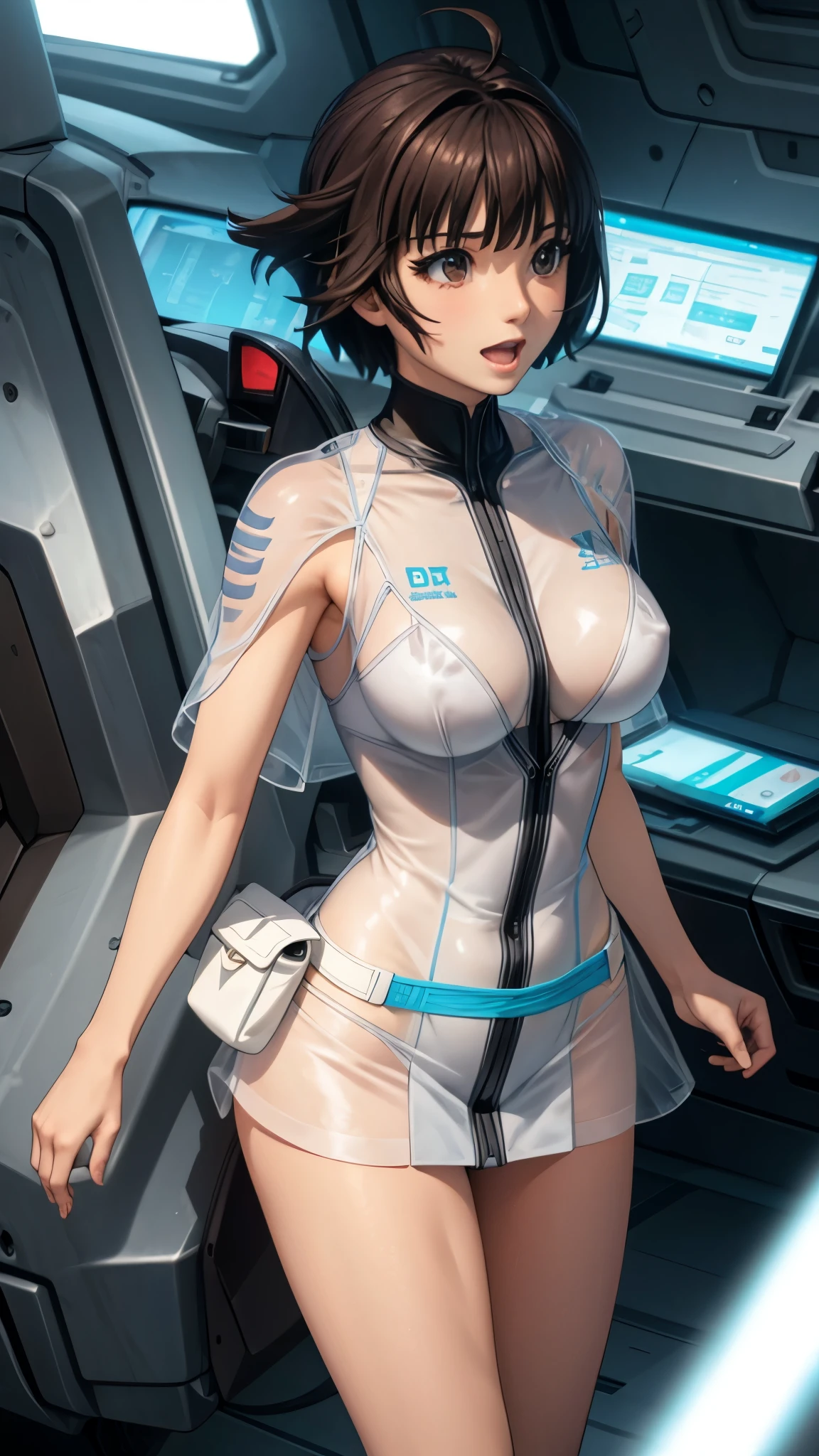 woman,20-year-old,,city,night,white tight miniskirt bodysuit,(Harada Makoto),open mouth smile,(((See-through)))