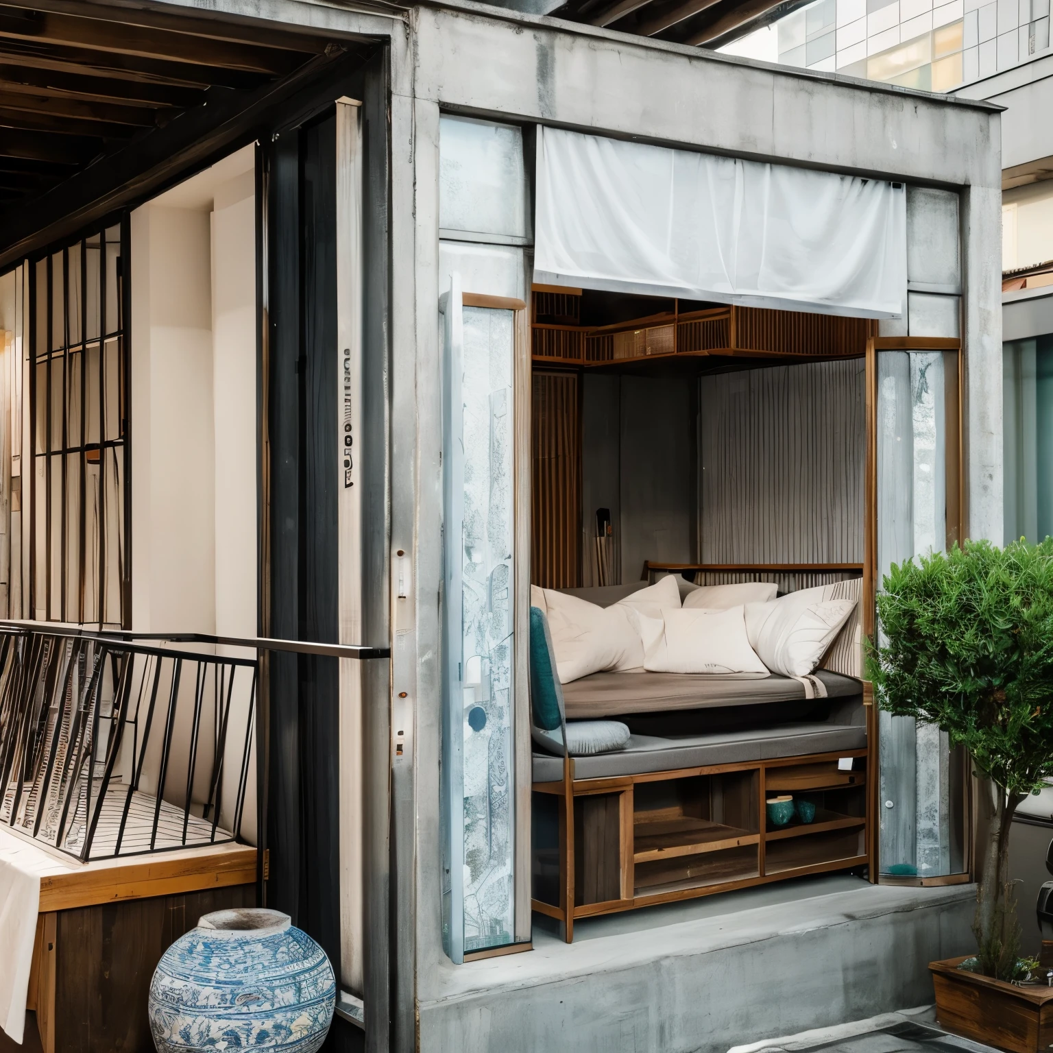 concrete housing、Fashionable、decorated with art、There is a sense of life、luxury、