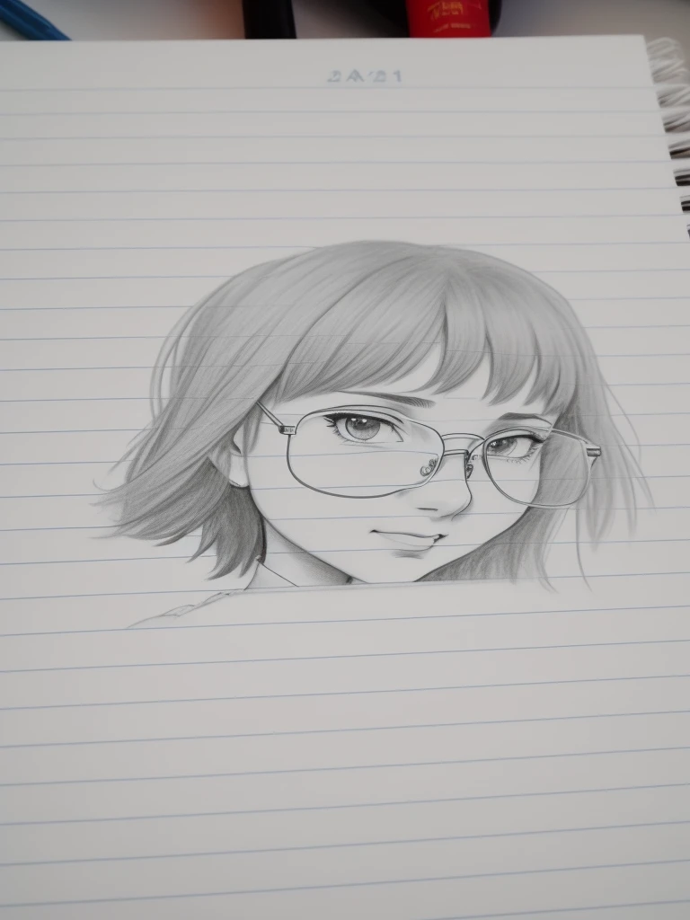 a drawing of a girl with glasses on a notebook sheet, retrato de personagem meu, anime sketch, face with realistic proportions, em estilo anime, retrato anime, como personagem de anime, retrato de conceito de personagem meu, um desenho de anime, retrato estilo anime, retrato de uma garota de anime, solo portrait 🎨🖌️, estilo anime semi-realista, Retrato de Harry Potter