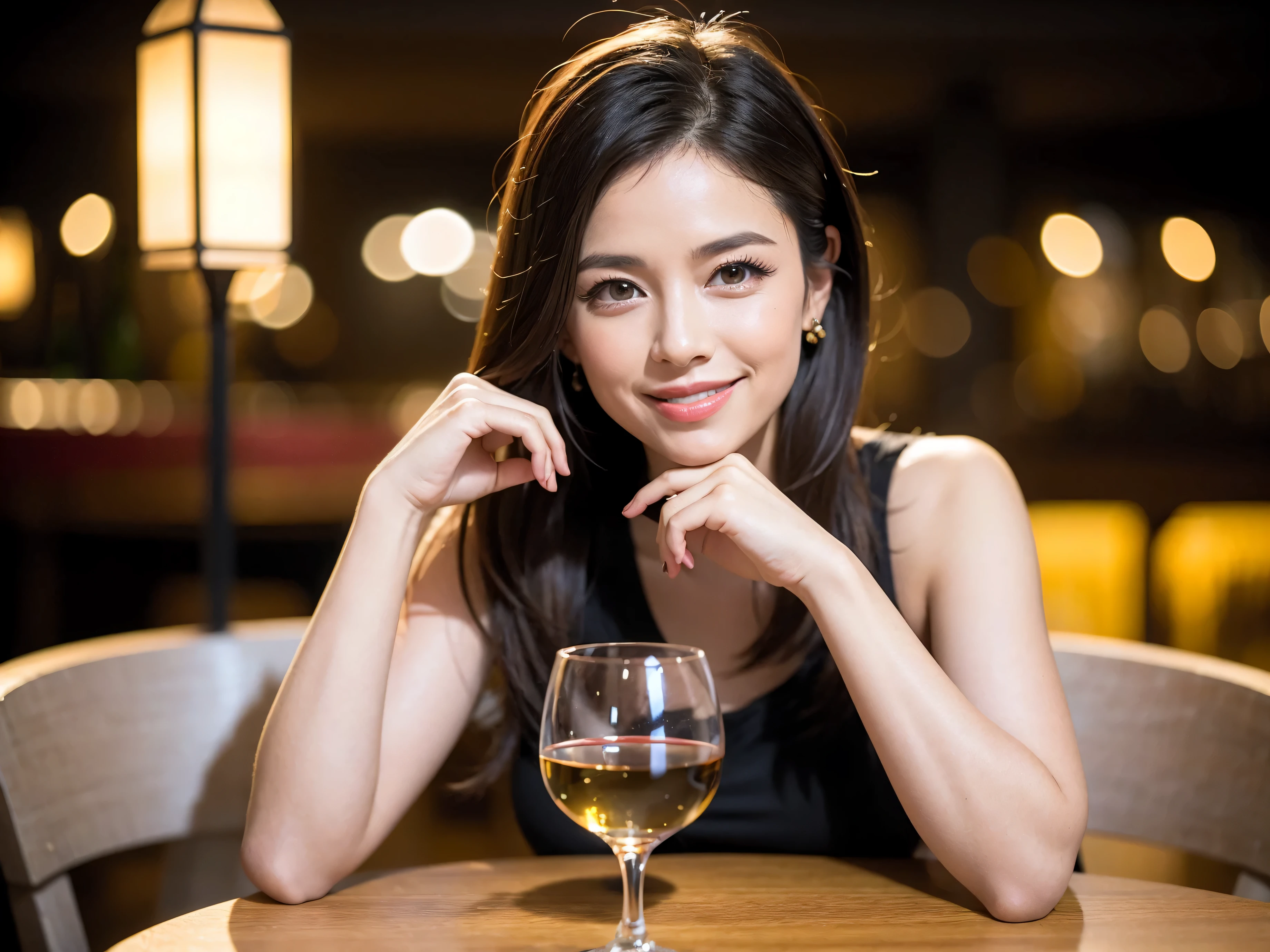 (64k included, nffsw, top quality, table top: 1.2), (realistic, realistic: 1.37), pretty woman 1, (slimフェイス), (slimボティ), (brown hair), (shortcut), Colombian、Brazilian、Japanese、Dutch、German、Portuguese、Belgian、Chilean、American、French、Spaniard、Italian、Indian、cheeks blush a little, (40 years old), 38 years old, alone, 窓の外には美しく緻密なnight景が広がります......., restaurant, wine glassに座って, nightに, in a prominent place (from the waist up) nova frog style, actress, model, waist up, White wine, slim, wine glass, とてもきれいなnight景, 真ん中に置かれたwine glass, smile, (smile: 1.15), beautiful and fine eyes, Upper body, bust japan up, night, short, short, actress, model, waist up, White wine, slim, wine glass, とてもきれいなnight景, 真ん中に置かれたwine glass, smile,