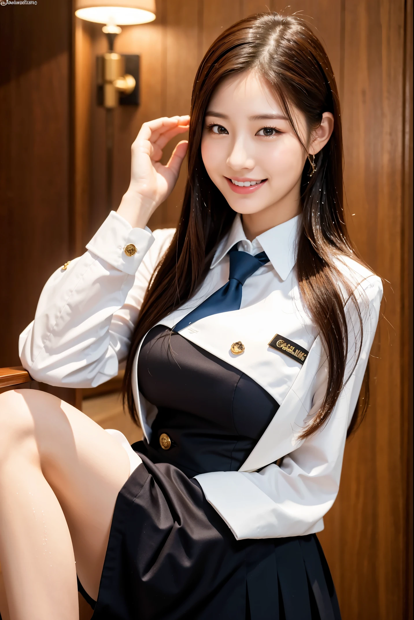 Graduation Ceremony、high school girl、uniform 、Navy jacket、Checkered pleated skirt、White shirt、Bedroom、Lying in bed、Sexy pose、Perfect proportions、cute、((18-year-old female:1.2))、Young and adorable Japanese face,Big Breasts, valley, Official Art,Highly detailed CG Unity 8K wallpaper,(masterpiece:1.0),(Highest quality:1.0), High resolution,4K,Very detailed, photo shoot, 8K, nsfw, High resolution, Kodak Portrait 400, Film Grain, Lens flare brilliance, Professional Lighting,Cinematic Light, View your viewers