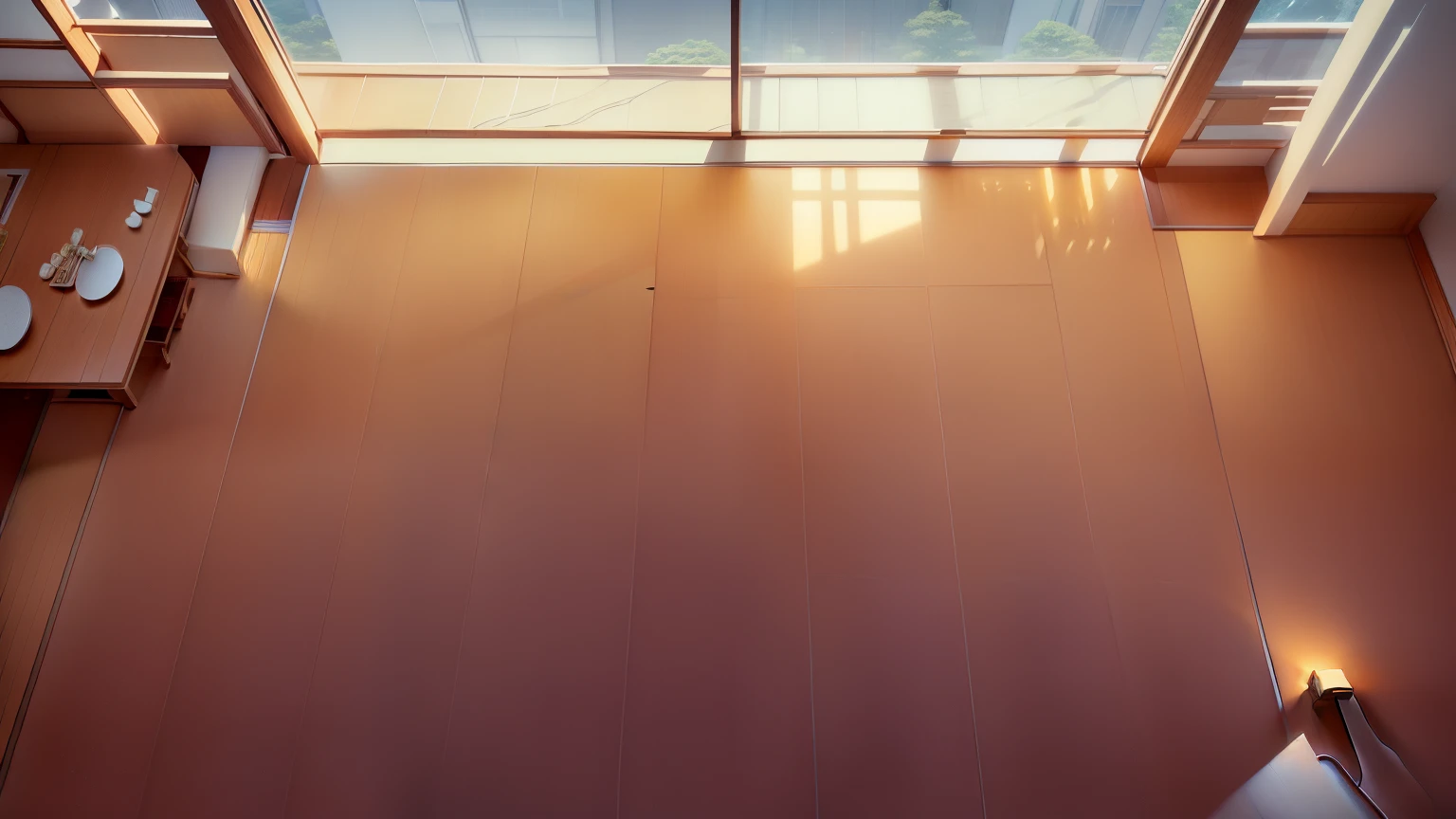 looking from top to bottom,top view,realistic soft lighting, background art, 日本动画片 background art, Afternoon lighting, lighting study, low detail. number,top view,indoor,Atmosphere,Tatami,indoortop view,A Japanese-style room,empty floor,