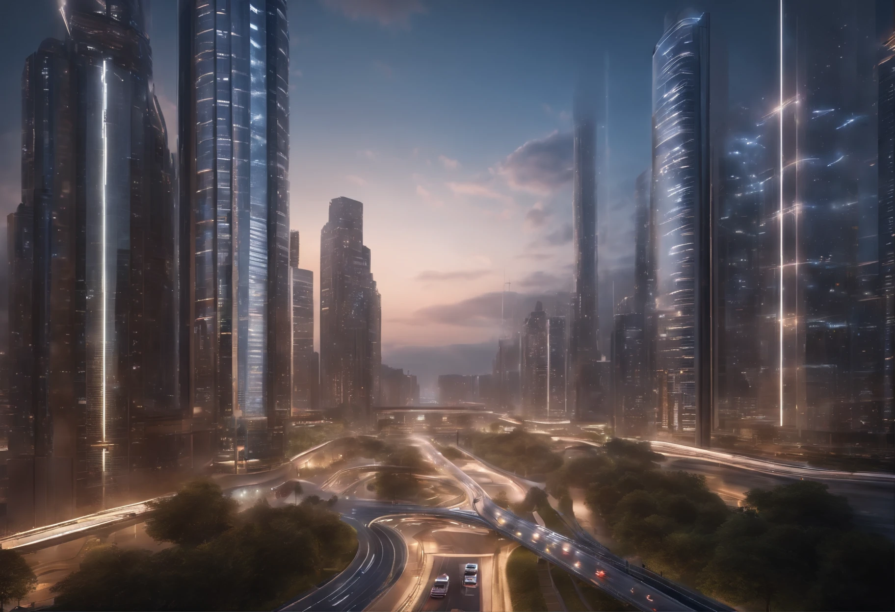 Cars are driving on a highway in a city at night - SeaArt AI