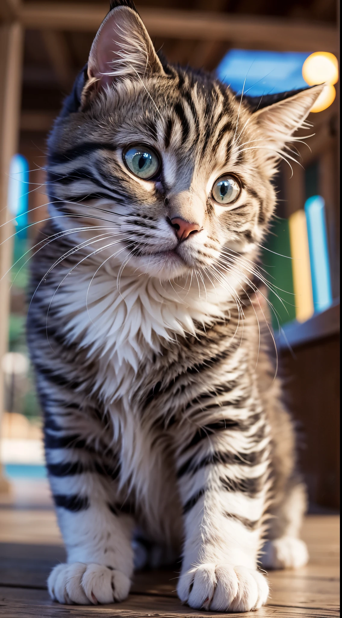 Big fluffy cute kitten taking selfie on the beach, sunset, fisheye lens, establishing shot, pastel color grading, depth of field movie effect, film noir genre, 8K resolution, high quality, ultra detail