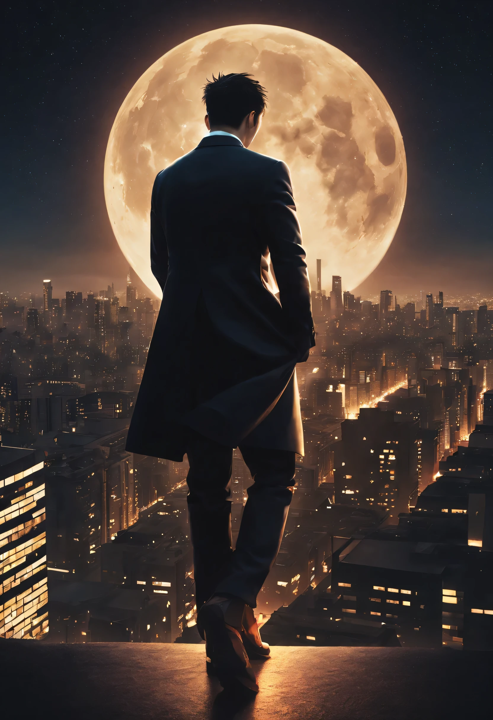 Album cover design instructions:

1. **basic background**: Blur the night view of the city. car lights, Twinkling buildings, urban demolition, The rising moon in the distance forms the background. 

2. **centered image**: one character(heroine)This is standing with your back to the body. His shoulders seemed a little heavy, but, There are shining stars above his head, It gives the impression of a subtle shine.

3. **Bottom picture**: 在人物的脚Down, A broken clock and broken hourglass can be seen., It symbolizes the passage of time and the responsibilities that come with it.

4. **Title and artist name**: The top of the album has a large "My time" affix title. Down, The artist's name appears subtly.

5. **Text design**: "Woo hoo" The lyrics of this section are very small between the background buildings, It is designed to sparkle like light. 

6. **color**: The overall color of the album adds a bit of a retro tone, Create a melancholic and warm feeling.

The cover of this album talks about the difficulties and responsibilities of life, and expressed the importance of that period,, With the city night view as the background, 它传达了关于自己的时间和当Down的价值的信息.