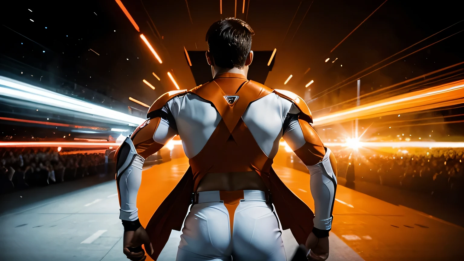 movive poster, white and orange color scheme, realistic, hero movie