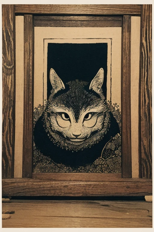 ((jumpscare)), Outline warm color, ((festival)), ((Chojugiga)), ((Shihon Bokuga)), antique, (anthropomorphism), (Sumi-e), Monochrome art, (Old paper style illustration), (hunting paintingural style, Little monster, old performance, variational pointillism, flat illustration, eerie, horror elements, eerie worldview, (primitive art), Outline warm color, old picture scroll style, old staging, Ancient mural style