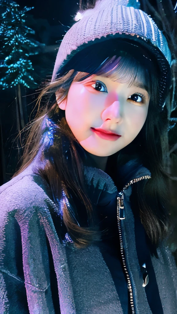 Slender、25 years old、、usually、Winter clothes、night view、real