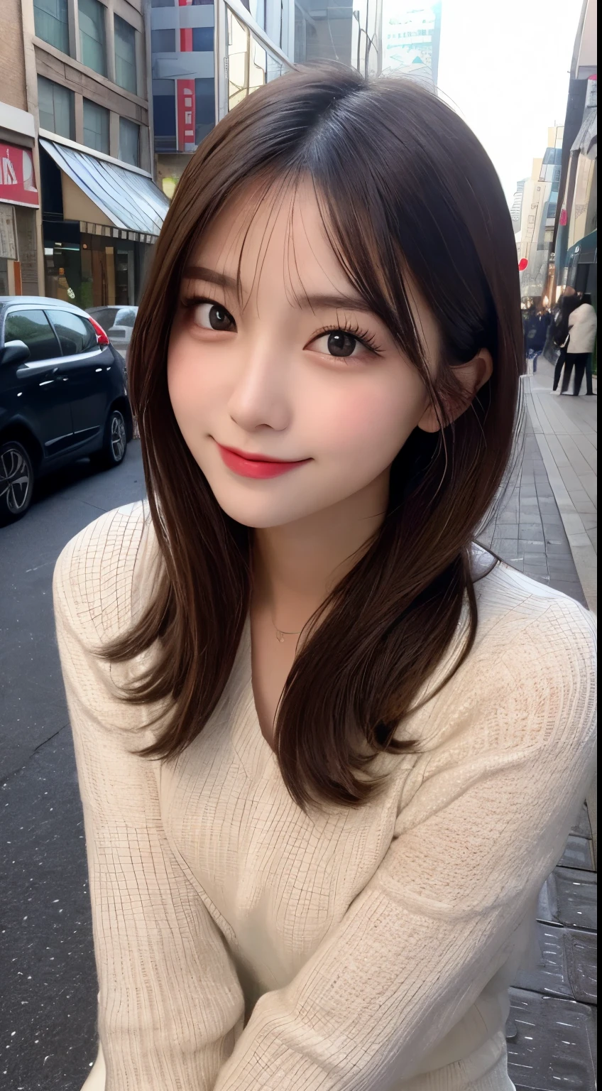 table top, highest quality, figure, super detailed, finely, High resolution, 8k wallpaper, 完璧なダイナミックな構figure, beautiful and fine eyes, winter dress,medium hair, small breasts, natural color lip, random sexy poses,smile,big city、20 year old girl、midnight、beautiful and detailed face、perfect and beautiful face,Big eyes、RAW photo、spread your arms and legs wide、Express your best mood with your whole body、beautiful and fine eyes、small face、beautiful duplex、slim face and style