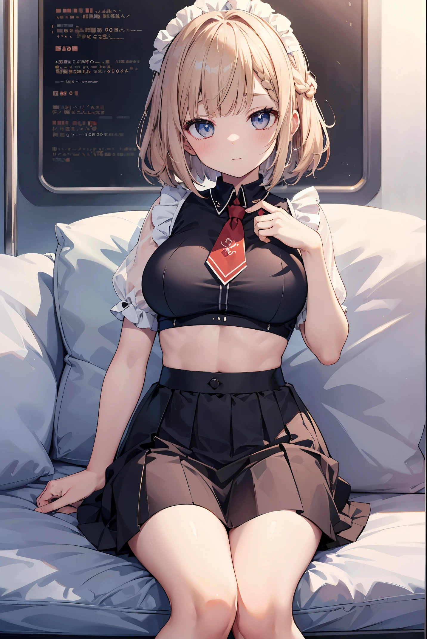 Super high quality from the God of Art, super detailed, absolute resolution, sheep'style, 动漫萌系艺术style, best anime 8k konachan wallpaper, Ghibli Illustration Contest Winners, perfect anatomy,rest,(sitting on bedいる女の子の絵を描いてください ),rest, Surreal little girl, (alone,Change,child,13 years old:1.3),All limbs, Full finger,Middle school students, The charm before the growth period, (One length bob braid), messy hair, Breasts filled with large amounts of fat、huge breasts,Tie the waist、train abdominal muscles、Well trained big ass, , big eyes,Beautiful and detailed dark eyes, The iris and pupil are well proportioned, High resolution detailed hair, Classical maid outfit, skirt, Sexy, sitting on bed, rest,ultra dense skin, The best lights from famous artists, 8k, Famous teachers teach you how to strike a charming pose、cute illustration.