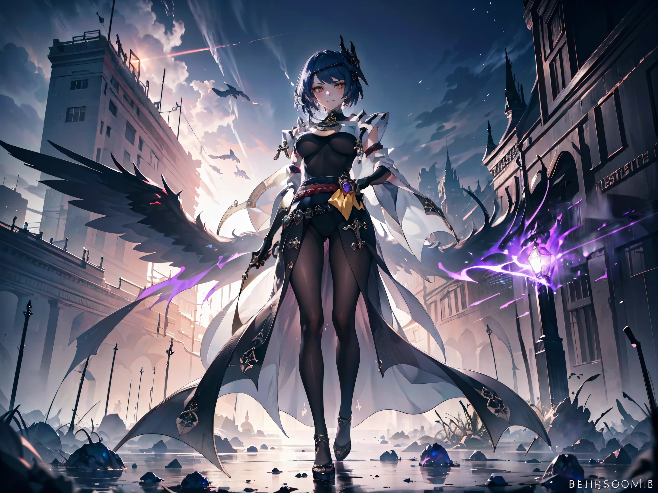Kujou Sara |genshin impact, (Full body posing:1.5), (colorful:1.2), Dynamic angle, (extremely detailed CG unity 16k wallpaper:1.1), (Denoising strength: 1.45), (tmasterpiece:1.37), beautiful cute gothic dark magical girl in with witch style, wearing witch hat, her magic is dark and purple glowing colored, evil, smiling an evil cute smile, magical glowing aura, powerful, ultra power, glowing power, magical power, cute white face, purple and red glowing magic, (incredible details, cinematic ultra wide angle, dark background, depth of failed, hyper detailed, insane details, high resolution, incredible quality, dynamic shot, starrystarscloudcolorful, Ambilight, ultra-high quality, (ultra detailed original illustration), double exposure, fussion of fluid abstract art, glitch, (original illustration composition), (maximalism artstyle, geometric artstyle, junk art), ((1girl:1.4)), (highly detailed beautiful face and eyes), eastern dragon, floating full body, hyper realistic, cinematic lighting, soft lighting, god rays, sparkle, masterpiece