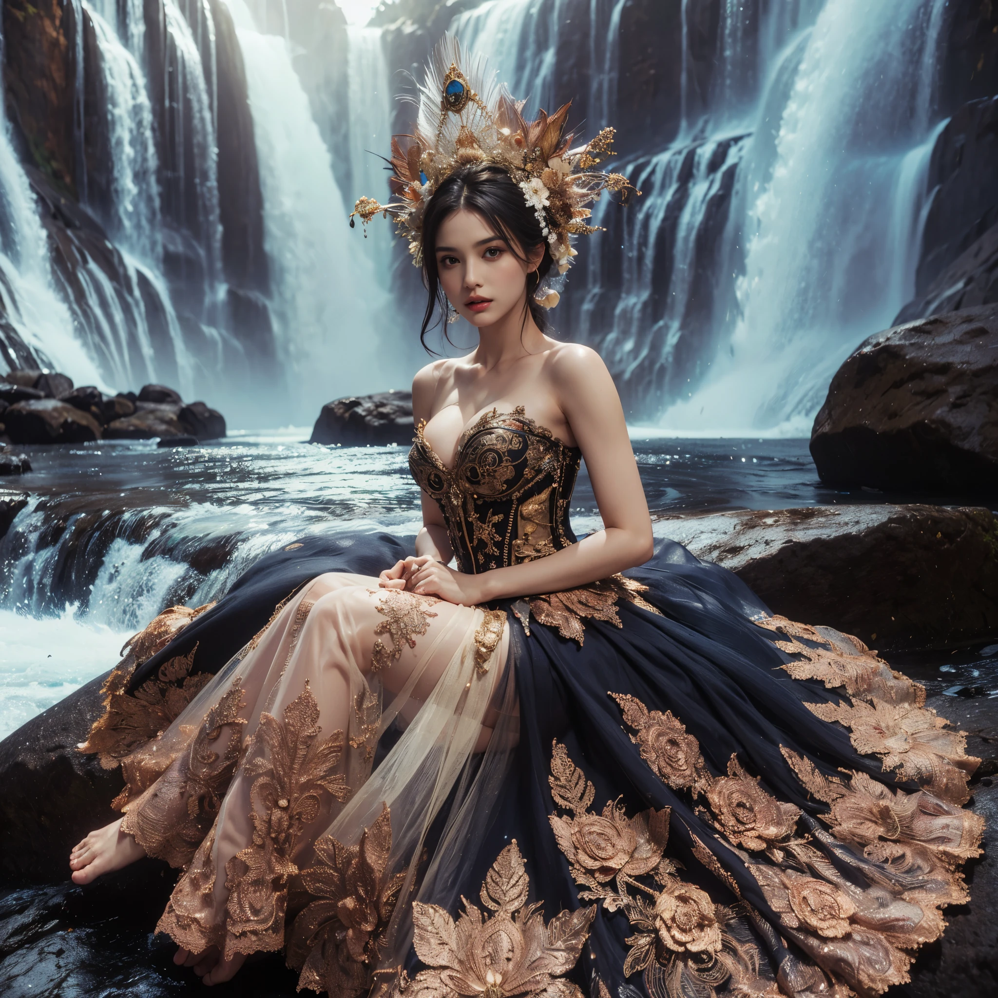 arafed woman with bustier gigantic breast in a corset and dress in front of a building, wearing an ornate outfit, ornate dress, intricate dress, elegant corset, ornate and elegant, extravagant dress, inspired by Hedi Xandt, ornate attire, intricate outfit, ornate royal gown, ornate clothing, ornate gown, intricate and elegant, intricate detailed dress, ornate , royal dress, masterpiece, best quality:1.2),,(8k,highres,RAW photo,realistic,photo-realistic:1.3),(detailed skin texture,detailed cloth texture,beautiful detailed face:1.25),professional lighting,photon mapping,beautiful soft light,radiosity,physically-based rendering,raytracing, model shoot style, model shoot style, (extremely detailed CG unity 8k wallpaper), full shot body photo of the most beautiful artwork in the world,