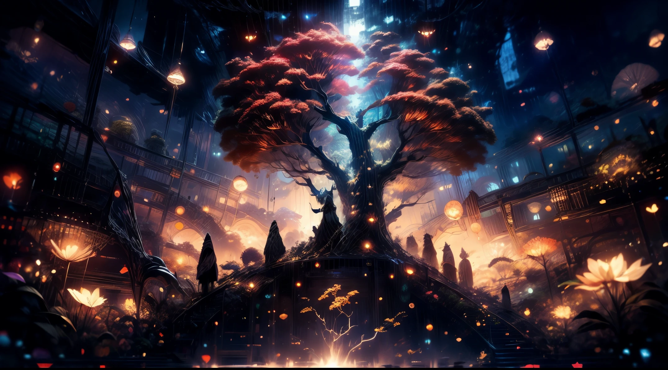 (best quality,4k,8k,highres,masterpiece:1.2),ultra-detailed,(realistic,photorealistic,photo-realistic:1.37),fantasy jungle,floating jellyfish,blue leaf,pink butterfly,firefly,glowing mushroom,strange-looking tree,black vines,strange-looking flowers,colorful flowers and tree,artistic rendering,ethereal atmosphere,vibrant colors,dappled sunlight,lush greenery,majestic tree canopies,mysterious shadows,unexplored paths,hidden creatures,enchanting foliage,whispering leaves,surreal plants,gentle rustling,illuminated petals,dream-like glow,mesmerizing luminescence,glimmering fireflies,twinkling stars,
mystical ambiance,intricate details,airy and magical,ethereal beauty,peaceful serenity,secluded oasis,enchanted escape,enigmatic depths,unearthly tranquility