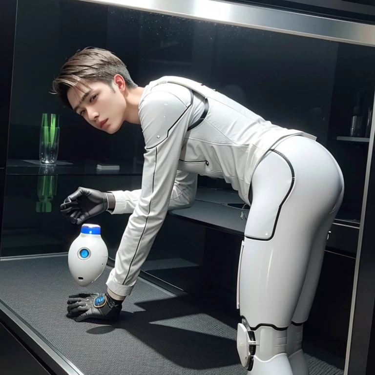 (((best quality, 4k))), (male robot, elegant, glass testicles)