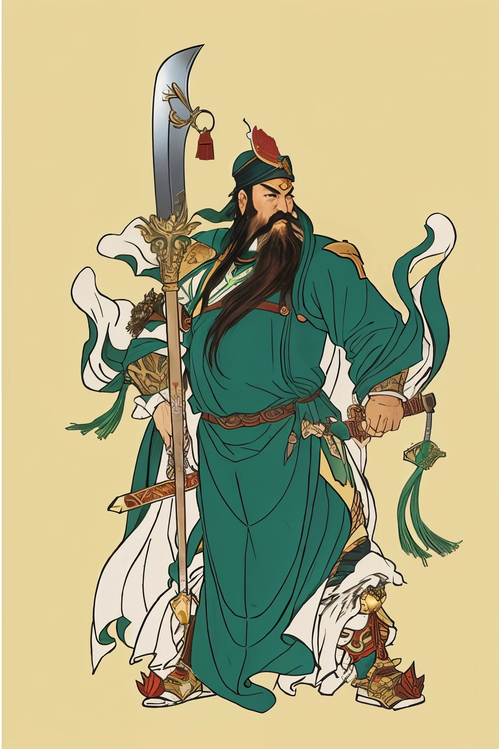 Guan Yu holding a broadsword,Approval of armor