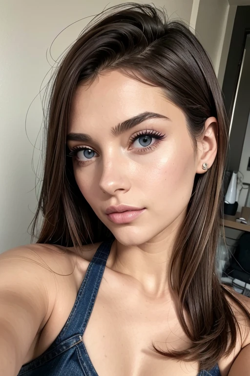 Belle fille, Marron_eyeeautiful mince adolescente de 18 ans, cheveux color [Brown highlights cheveux], [Pixie undercut] cheveux)), piercing nombril, lèvres, Réaliste, taille étroite, charmant, pink lèvrestick, maquillage coloré, Cils longs, boucles d’oreilles, porter de l’eye-liner, peau claire, (mignon), (face détaillée), Yeux détaillés, Iris détaillé, corp magnifique, corps athlétique, abdominaux prononcés sur l&#39, mentaux hiver , pull rouge, jeans , tenu hiver