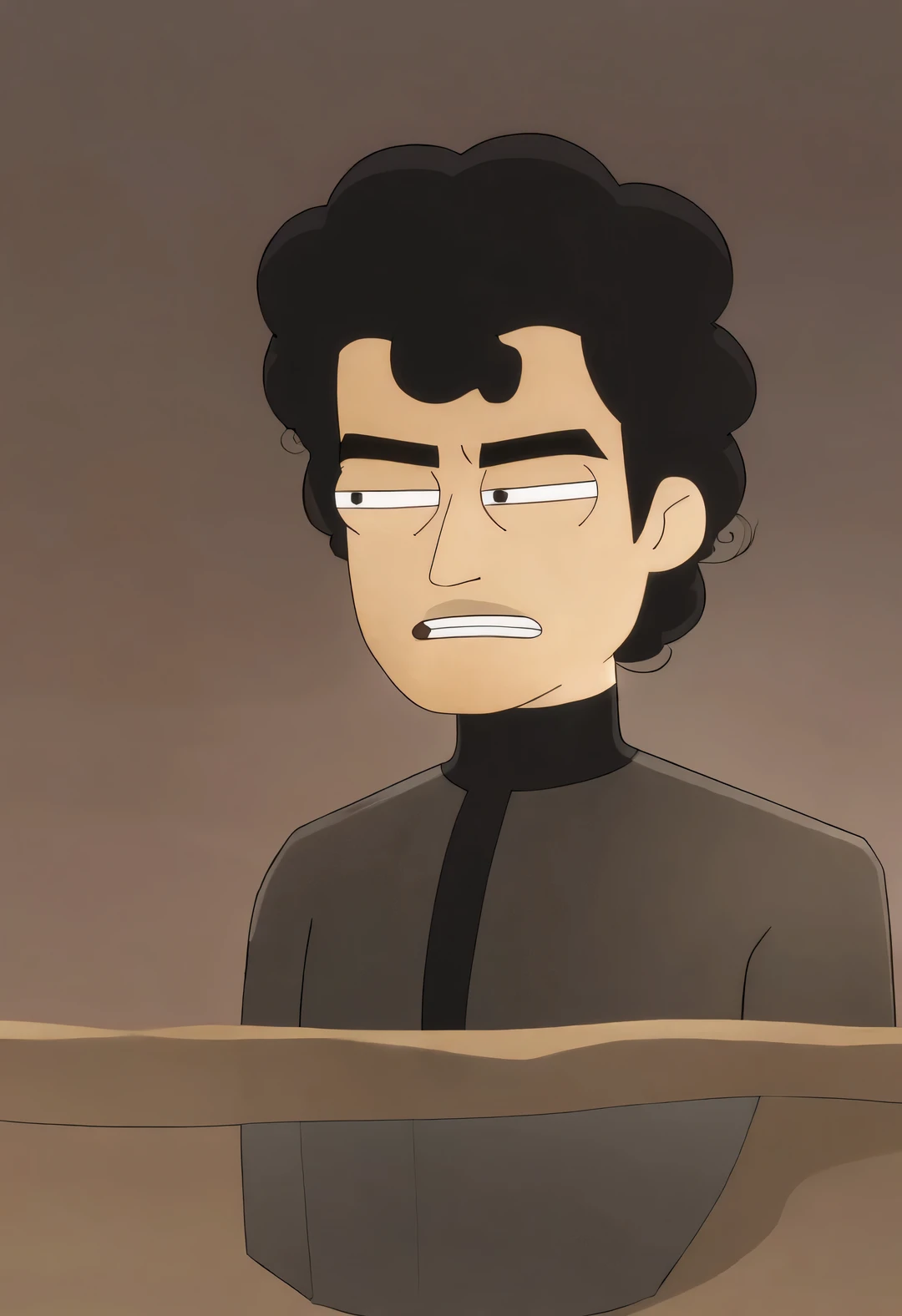 Portrait of a man with thick curly black hair, Transparent face