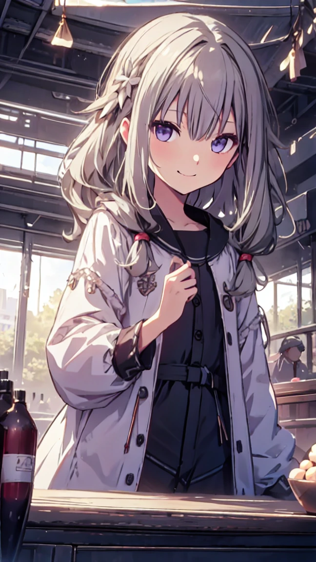 best quality, ultra detailed, absurdres, HDR, 1 li、smile、gentle expression、In town、slender body、A piece with movement、petite