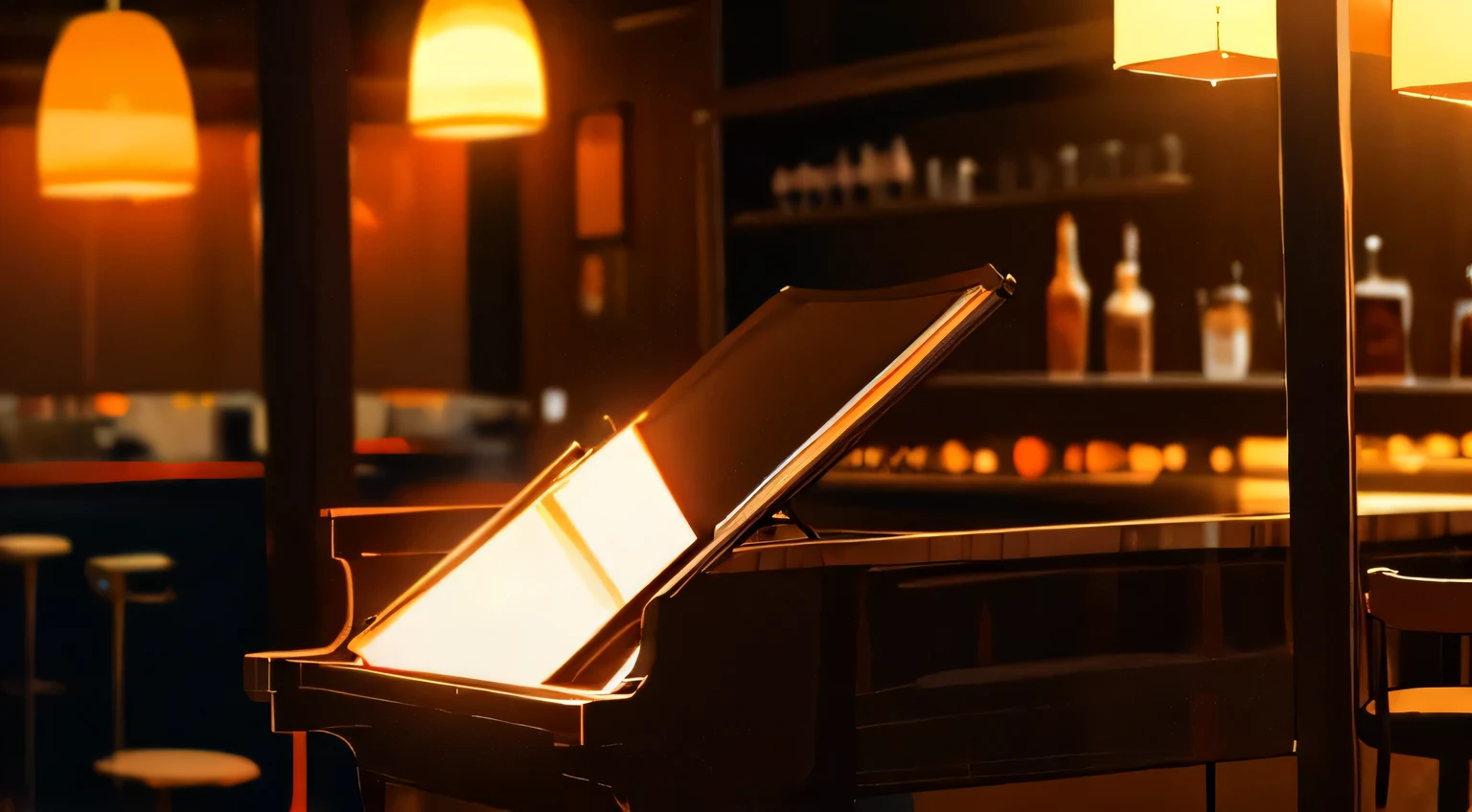 high-end jazz bar, high res, ultrasharp, 8k, masterpiece, orange light