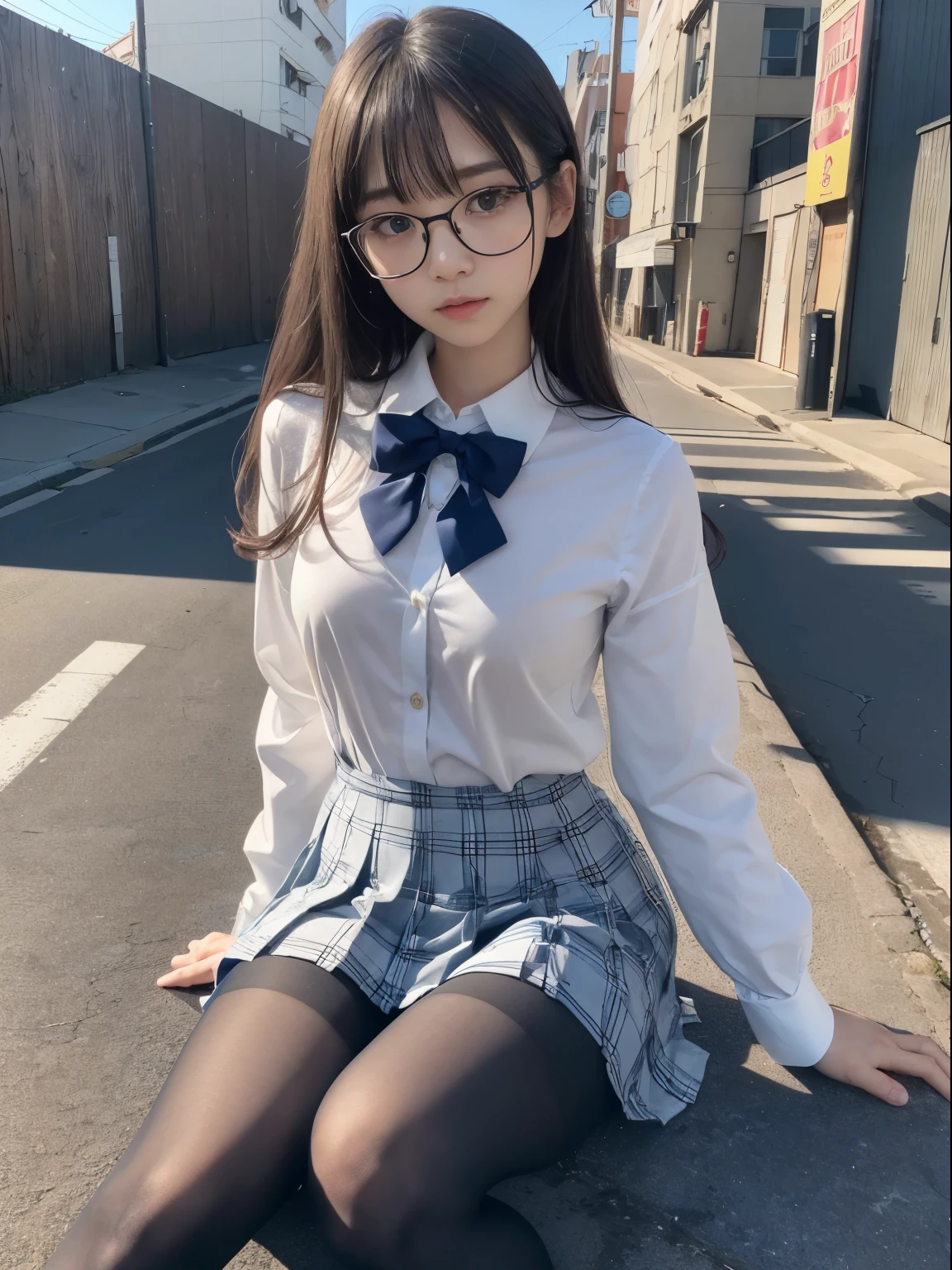(I can see my underwear)、((細いeye))、((細いeye))、((細いeye))、(8K、生photographgraphy、highest quality、masterpiece:1.2),、small、(flat chest)、(flat chest)、(flat chest)、(flat chest)、(flat chest)、(Are thin)、Fair skin、Whitening、dark look、skinny,sex appeal,Fair skin肌,Saucy,School,looking at the viewer,looking straight ahead,high-pitched clothes,erotic,students,white skin,knees,((black pantyhose)),((black pantyhose)),disorganized,(small face),(small face),I can see the forehead,Bangs hanging from the left and right sides of the forehead,(cold look,eyeがきつめ,glare,bullish,anger)、masterpiece,highest quality、ultra high resolution,生photograph,beautiful,beautiful,There is only one person, solo,Glasses,,dark look,small breasts same,full body,(まるGlasses),JK uniform,high school girl,japanese woman, (photorealistic:1.37)、photon mapping,Reality、beautiful woman,cute baby face,ブラウンeye、black socks、(red bow tie)、radio city、Physically based rendering、depth of field rally background、photograph,body,beautiful feet, long legs, thin legs,(I can see my bangs), Hairy pubic area, lips, blue_eye, nose soft,(light blue dress shirt), (Navy, blue and white plaid pleated skirt), kneesが見える,transparent clothing,, Peaches, black cotton socks,Nogizaka Idol, , japanese idol