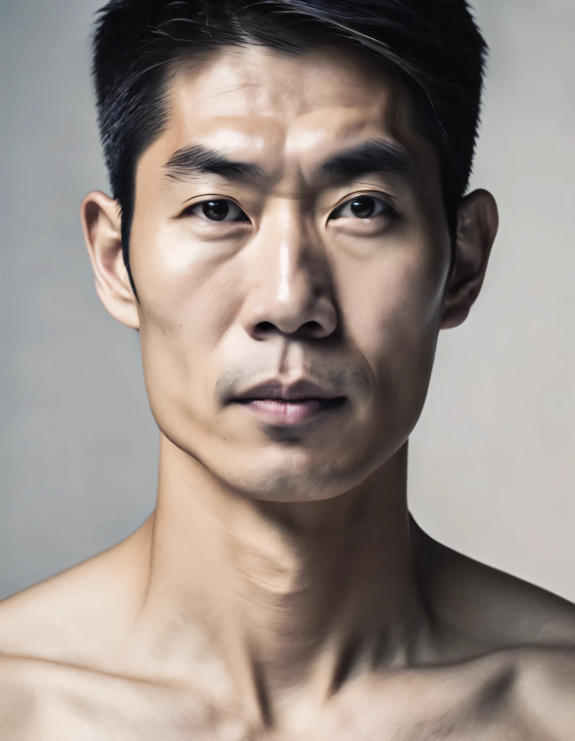 face completely transparent、Portrait of Asian man with dark short hair，Toned muscles，Former Prime Minister Japan