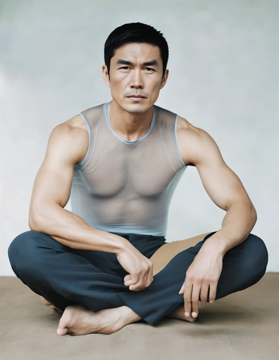 face completely transparent、Portrait of Asian man with dark short hair,Toned muscles,Former Prime Minister Japan