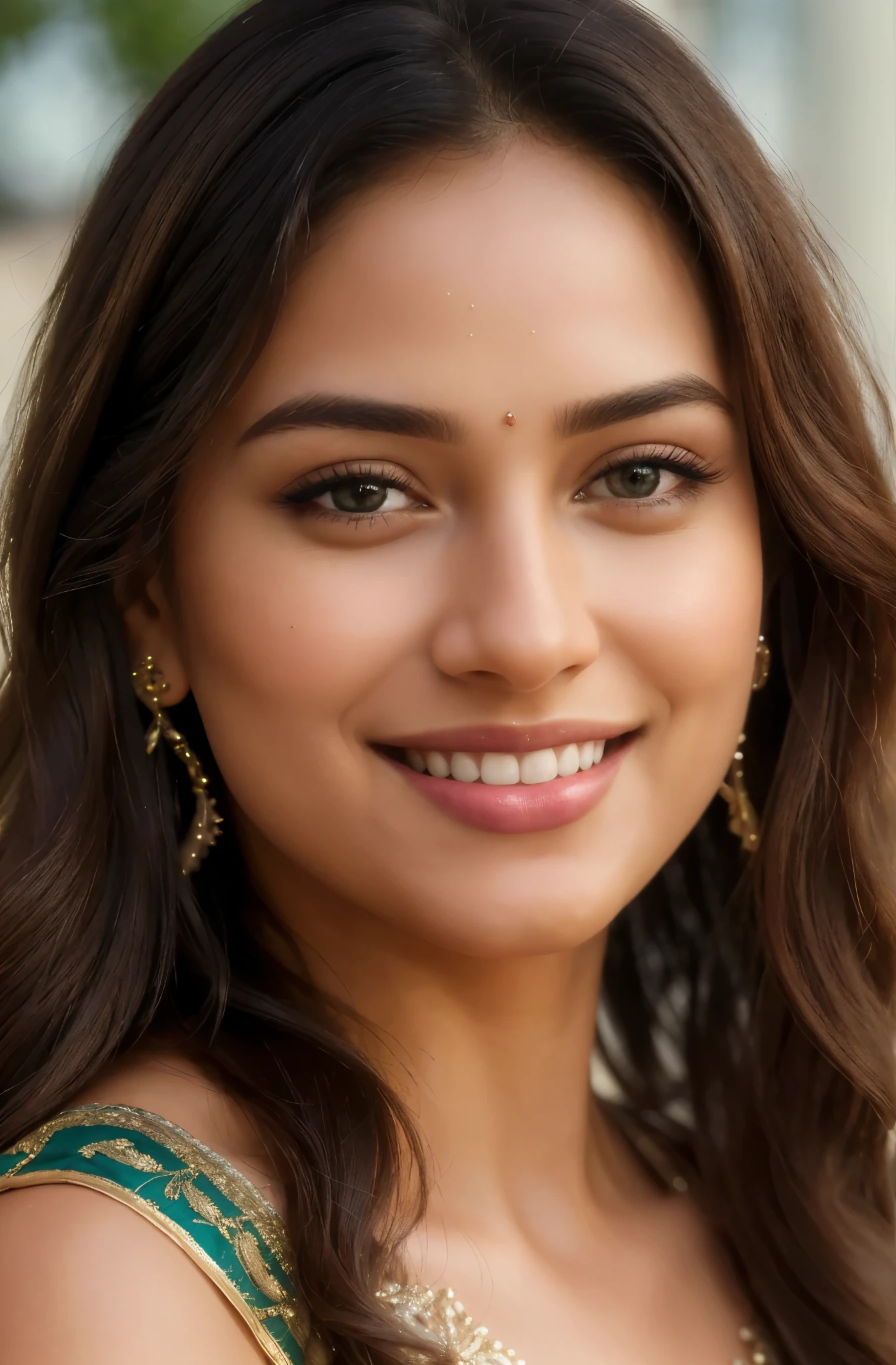 (best quality,4k,8k,highres,masterpiece:1.2),ultra-detailed,(realistic,photorealistic,photo-realistic:1.37),
beautiful smile,smiling face,detailed eyes,detailed lips,delicate nose,
,soft skin,black wavy hair,elegant posture,feminine charm, saree dress,
fine details,gorgeous background,vibrant colors,subtle lighting, full body