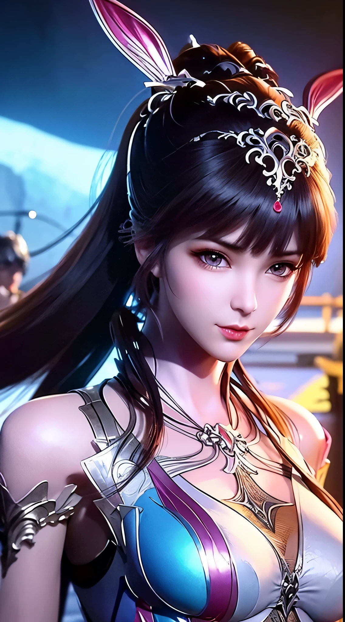 Close-up of a woman in a silver blue dress, Cheng Weipan Art Station, Xiuxian Technology Sense, detailed fantasy art, Stunning character art, Epic and beautiful character art, beautiful armor, Extremely detailed artistic sprouts, Detailed digital animation art, Art site Pixiv on Artgerm, Armor girl, Exquisite and intricate headdresses and jewelry,Big breasts,big breasts,expose breast,huge breast,
