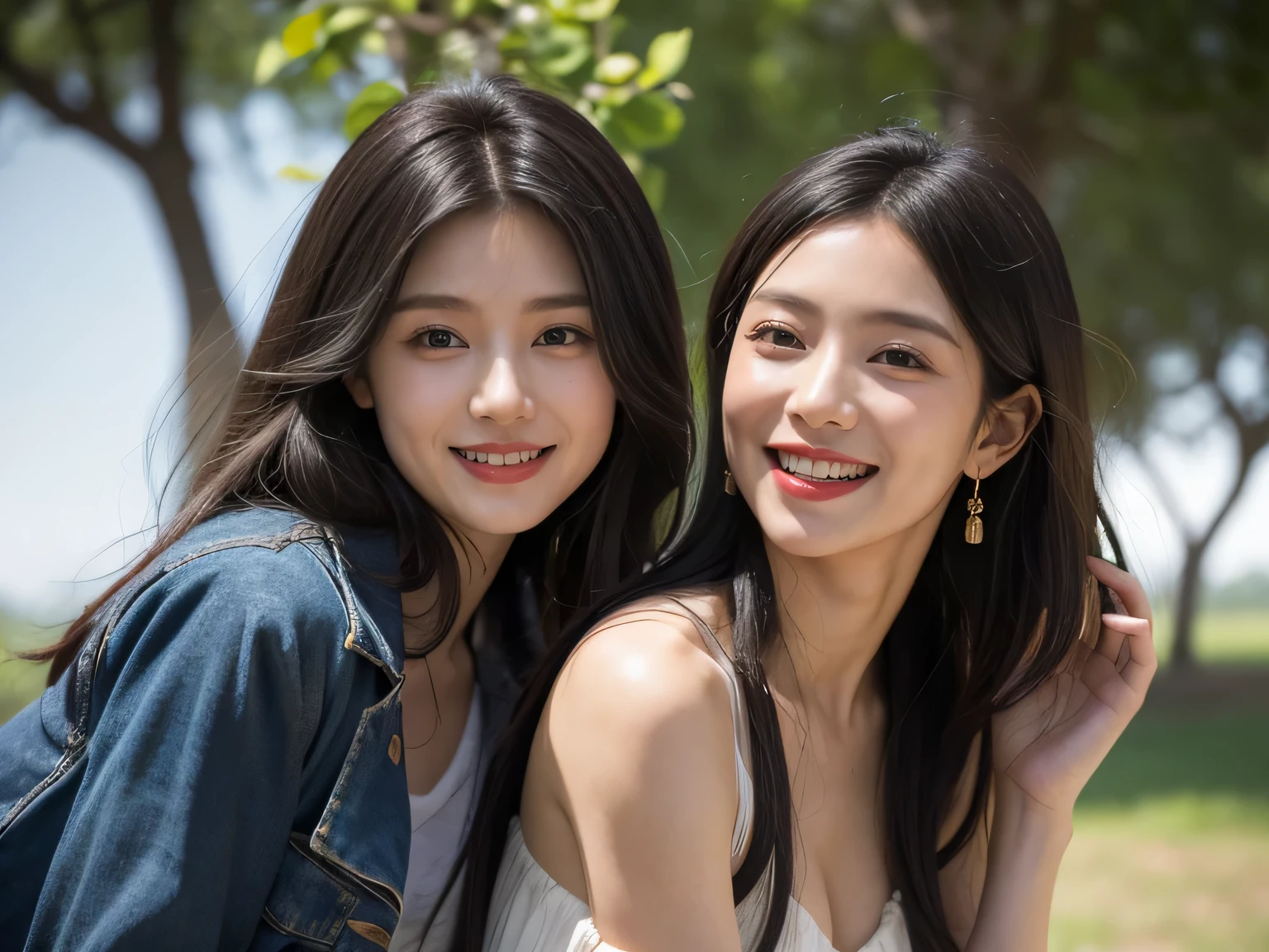 Ancient Roman scenery in the style of Nicolas Poussin,A smile,,Sweet and seductive appearance.、Caravaggio's paintings、Chiaroscuro of Caravaggio、Hair disheveled in the wind,Two women frolicking,Cute smile, Expression of ecstasy,A sexy,erotic