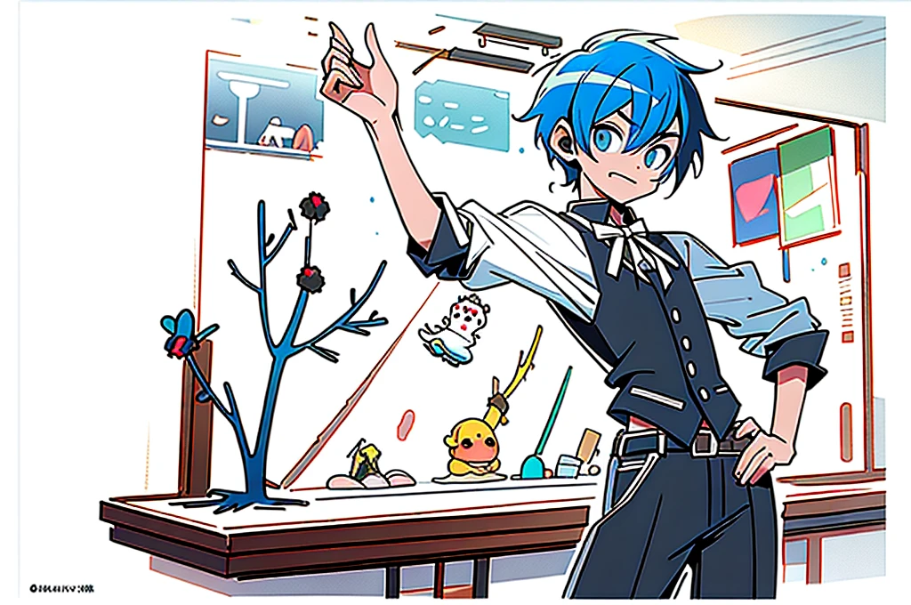 1 guy,One,(whole body:1.1),
school uniform,black hip-high shelf:1.2),
(Highest image quality),Colorful,(masterpiece:1.5),ultra high resolution,Best quality,extremely detailed wallpaper,(complex part),detailed light, light-blue hair, zombie