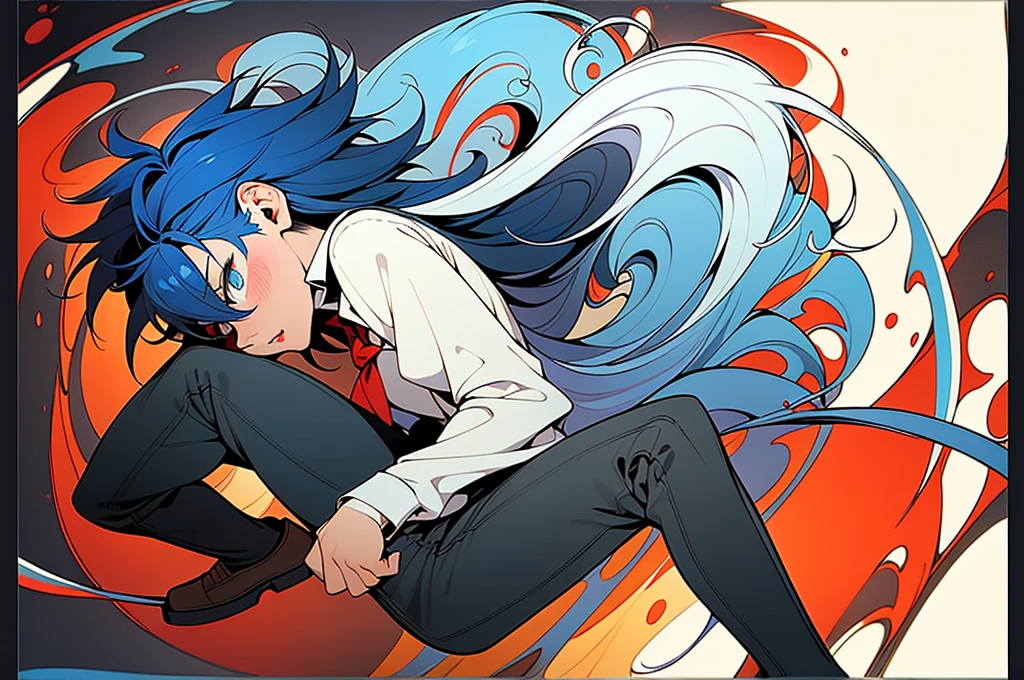 1 guy,One,(whole body:1.1),
school uniform,black hip-high shelf:1.2),
(Highest image quality),Colorful,(masterpiece:1.5),ultra high resolution,Best quality,extremely detailed wallpaper,(complex part),detailed light, light-blue hair, zombie