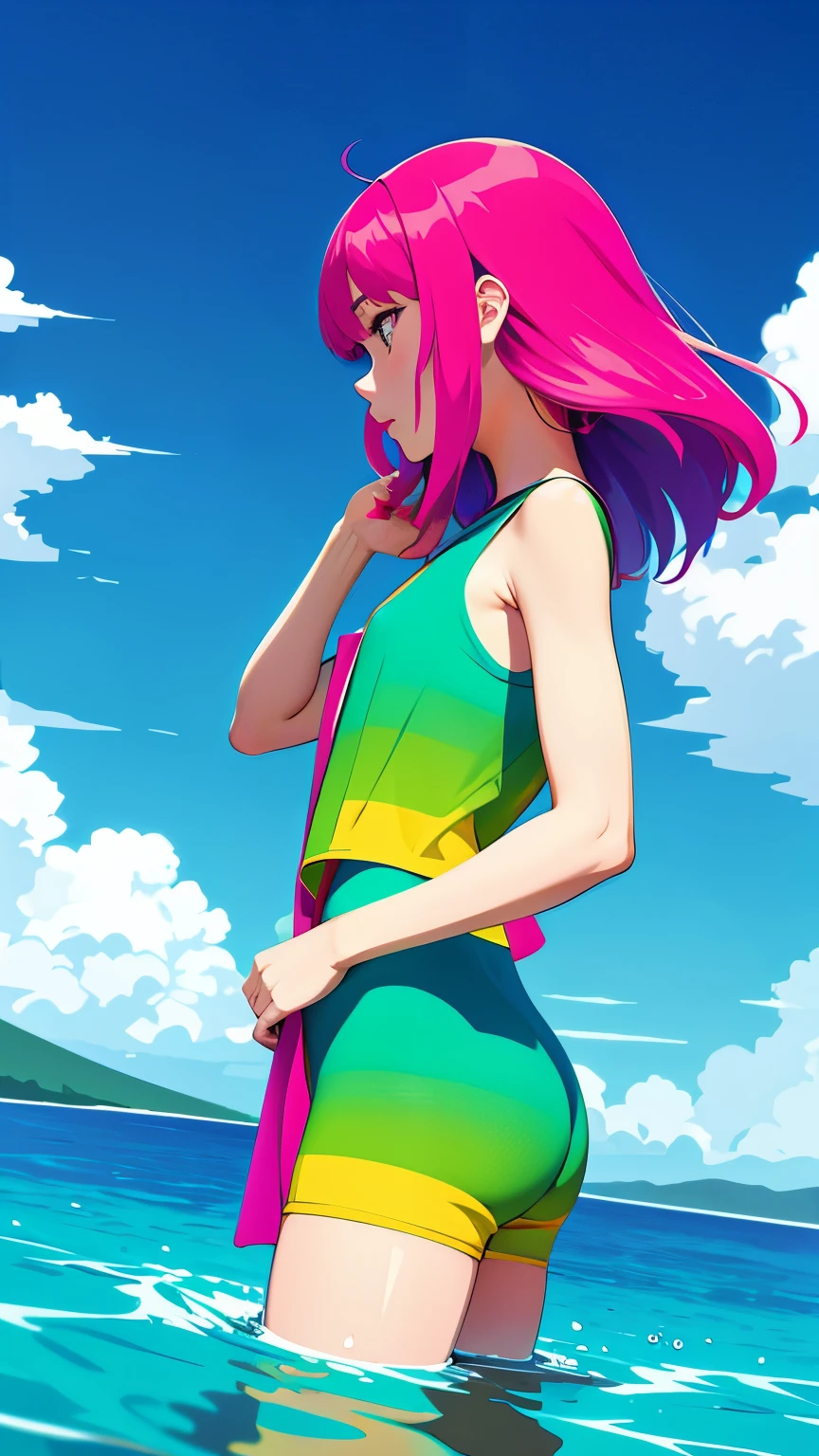 (ultra detailed,ultra high res,detailed background),((2D)),((flat color)),((colorful)),((floating colorful water)),1girl,solo,looking at viewer,BREAK, portrait