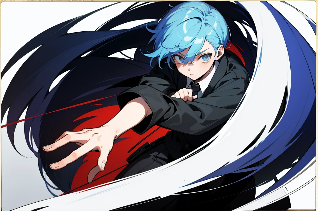 1 guy,One,(whole body:1.1),
school uniform,black hip-high shelf:1.2),
(Highest image quality),Colorful,(masterpiece:1.5),ultra high resolution,Best quality,extremely detailed wallpaper,(complex part),detailed light, light-blue hair, zombie